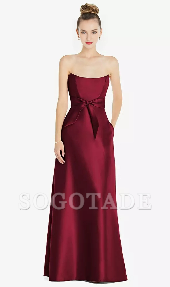 Mini waist belt Basque collar strapless satin Prom dress