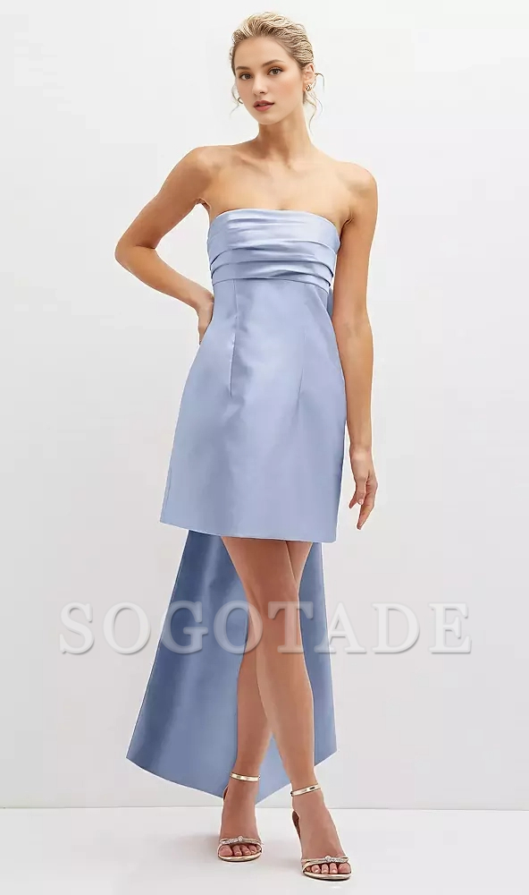 Super large bow strapless satin mini Prom dress