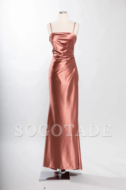 Fitted slit skirt rectangular collar satin dress