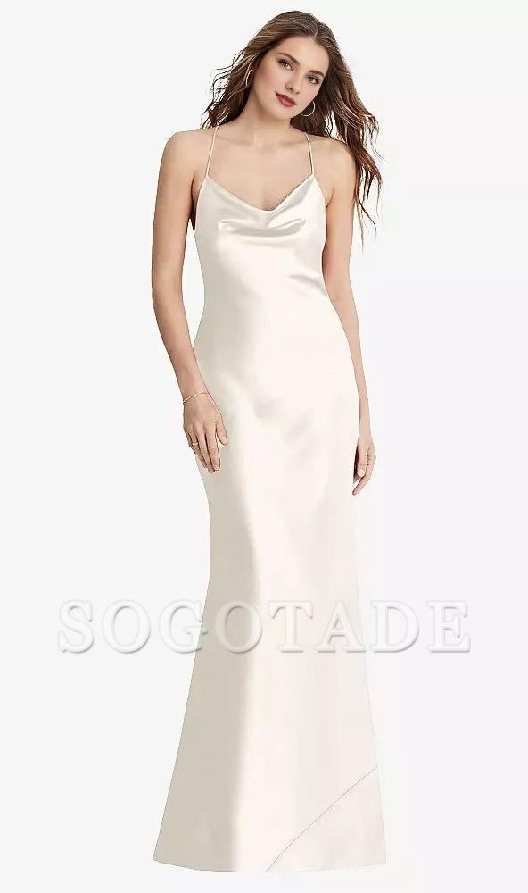 Flip collar long sling and floor length Prom dress