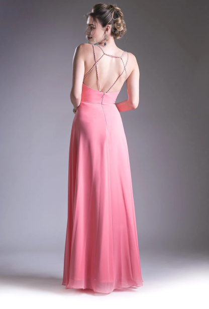 Backless lace up long V-neck dress