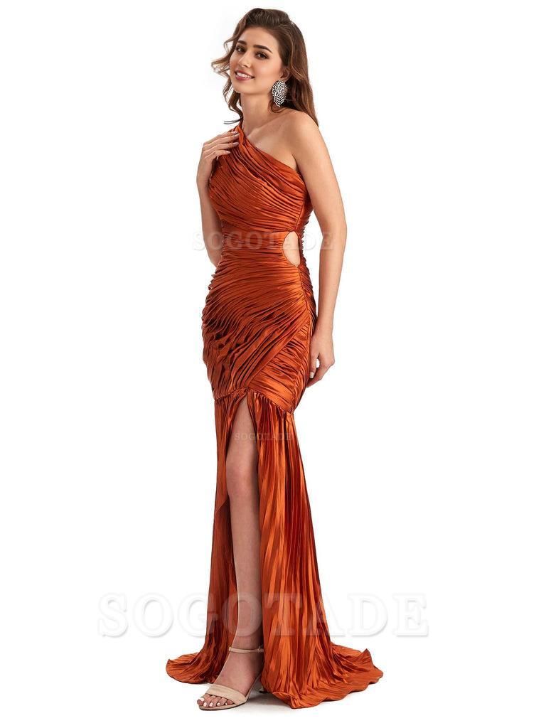 Sexy Side Slit Mermaid Soft Satin One Shoulder Long Ladies Bridesmaid Dresses Online