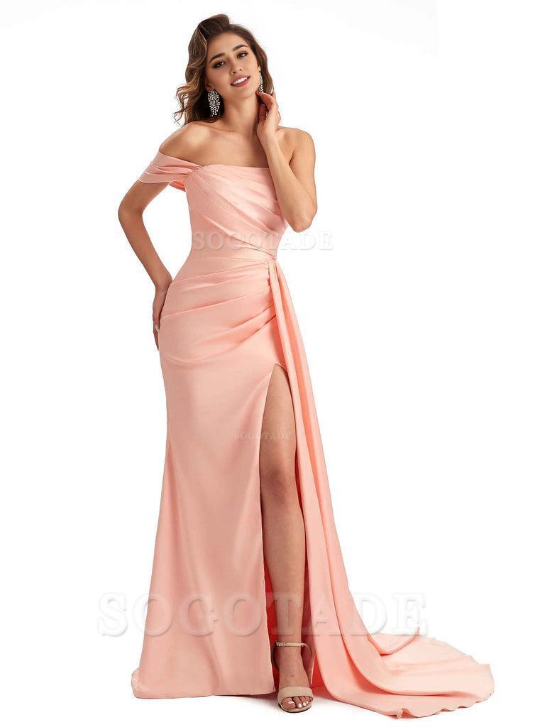Sexy One Shoulder Side Slit Mermaid Soft Satin Long Women Bridesmaid Dresses Online