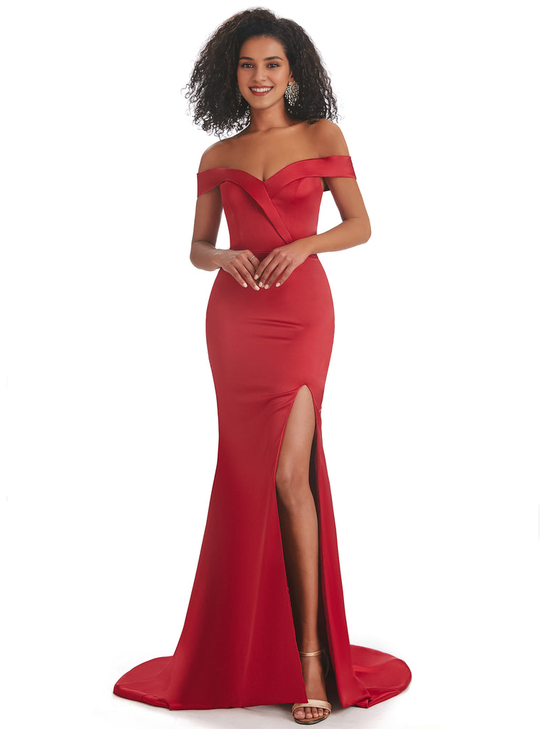 Sexy Mermaid Soft Satin Off The Shoulder Long African Bridesmaid Dresses prom shop dresses