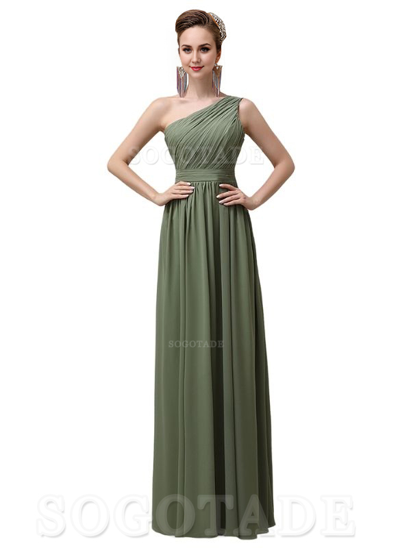 Charming One-Shoulder A-Line Chiffon Pleated Floor-Length Long Elegant Bridesmaid Dresses Formal Women's Dresses Wedding Guests Dresses