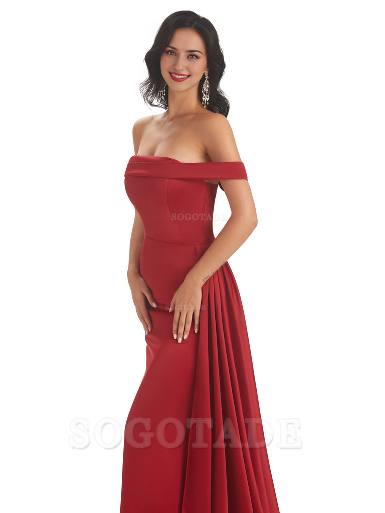 Sexy Off The Shoulder Soft Satin Mermaid Long Bridesmaid Dresses Gown prom shop dresses
