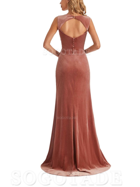 Sexy Mermaid Cowl Velvet Long Open Back Side Fork Bridesmaid Dresses Formal Wear Dresses