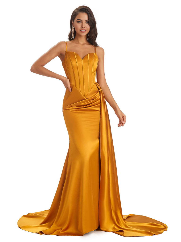 Sheath Spaghetti Satin Straps Floor-Length formal dresses evening gown Bridesmaid Dresses