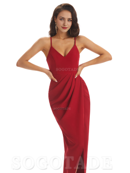 Simple Soft Satin Spaghetti Straps Mermaid Midi Bridesmaid Dresses prom shop dresses