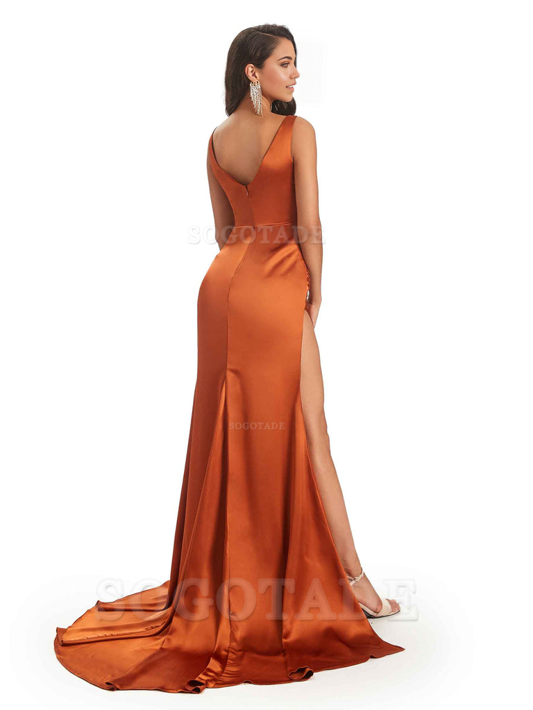 Mermaid Scoop Floor-Length Satin formal dresses evening gown Bridesmaid Dresses 