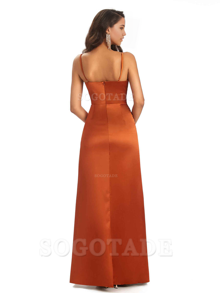 Sheath V-Neck Spaghetti Straps formal dresses evening gown Bridesmaid Dresses With Side Slit 
