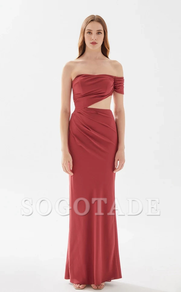 A-line heart-shaped collar shoulder baring tight fitting and floor length evening dress-SOGOTADE