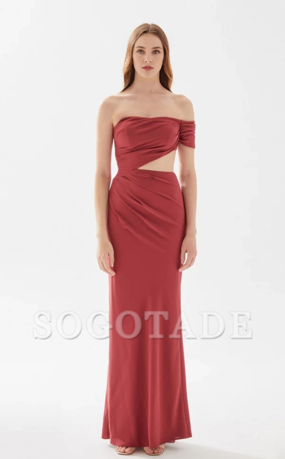 A-line heart-shaped collar shoulder baring tight fitting and floor length evening dress-SOGOTADE
