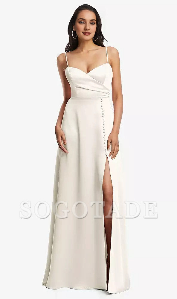 Buckle details adjustable shoulder strap to mimic body length Prom dress
