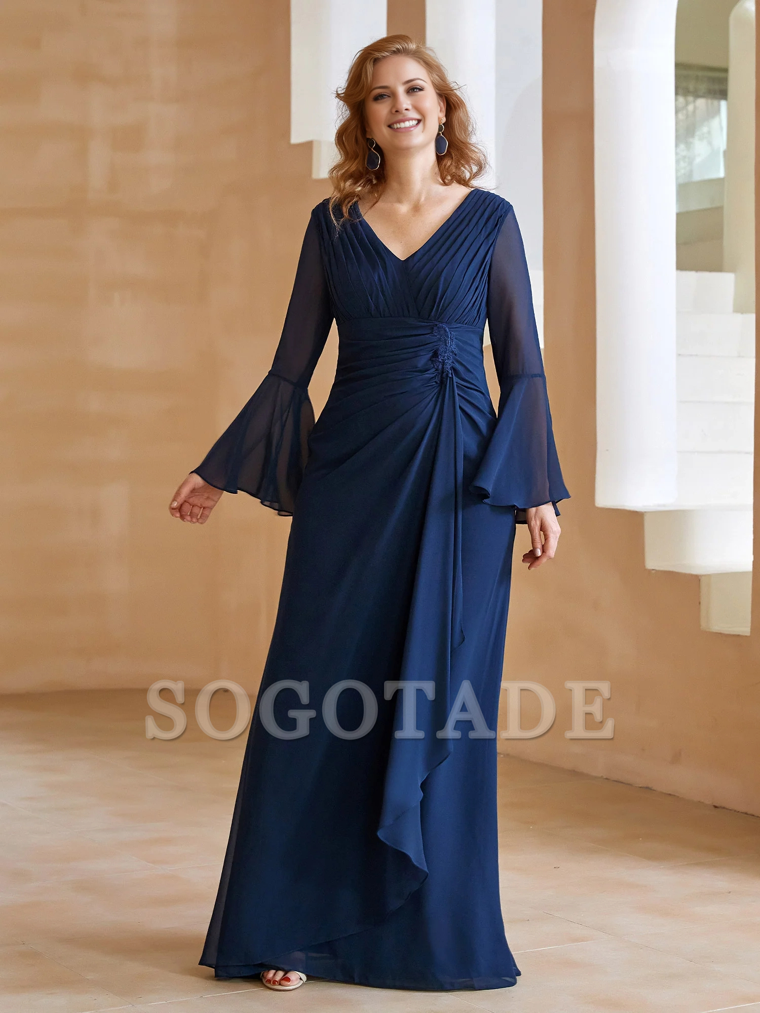 V-neck folds and mother of the bride dress
