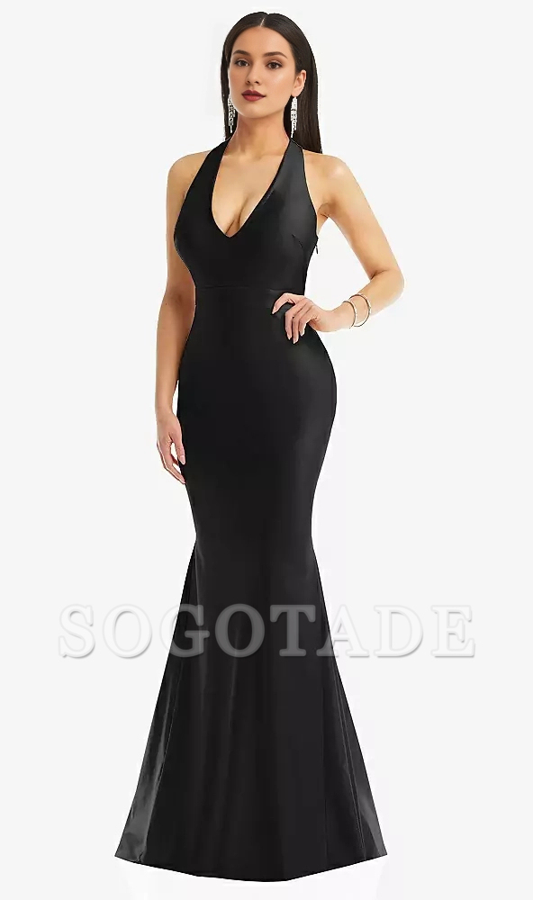 Deep V-neck hollowed out low back  satin mermaid prom dress