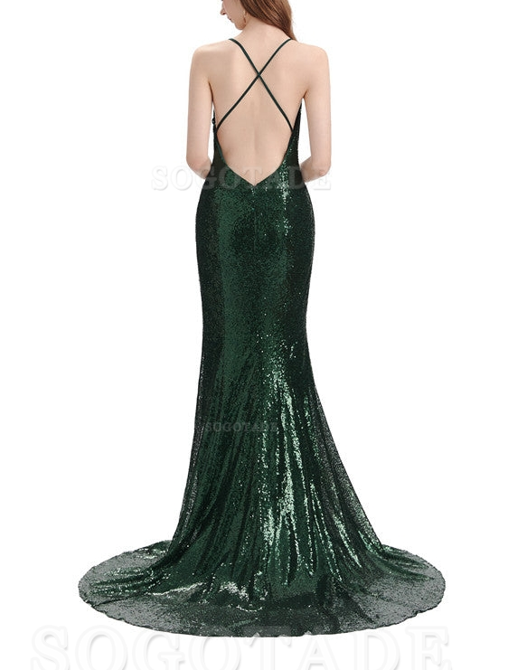 Deep V Neck Sexy Spaghetti Strap Backless Sequins Floor-Length Bridesmaid Dresses Bridesmaid Dresses Formal Women's Dresses Wedding Guest Dresses