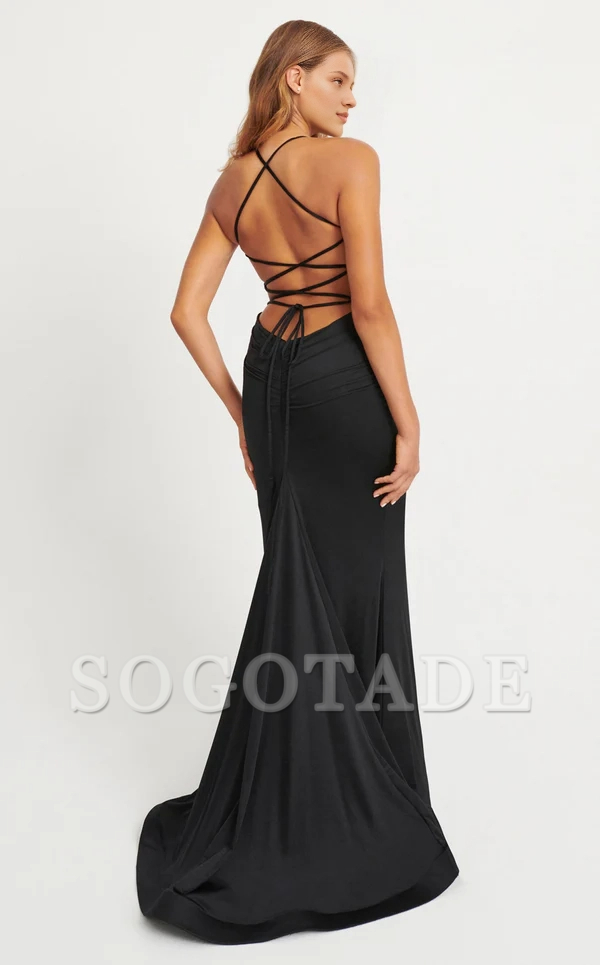 Mermaid thin shoulder strap square neckline backless and floor length Prom dress
