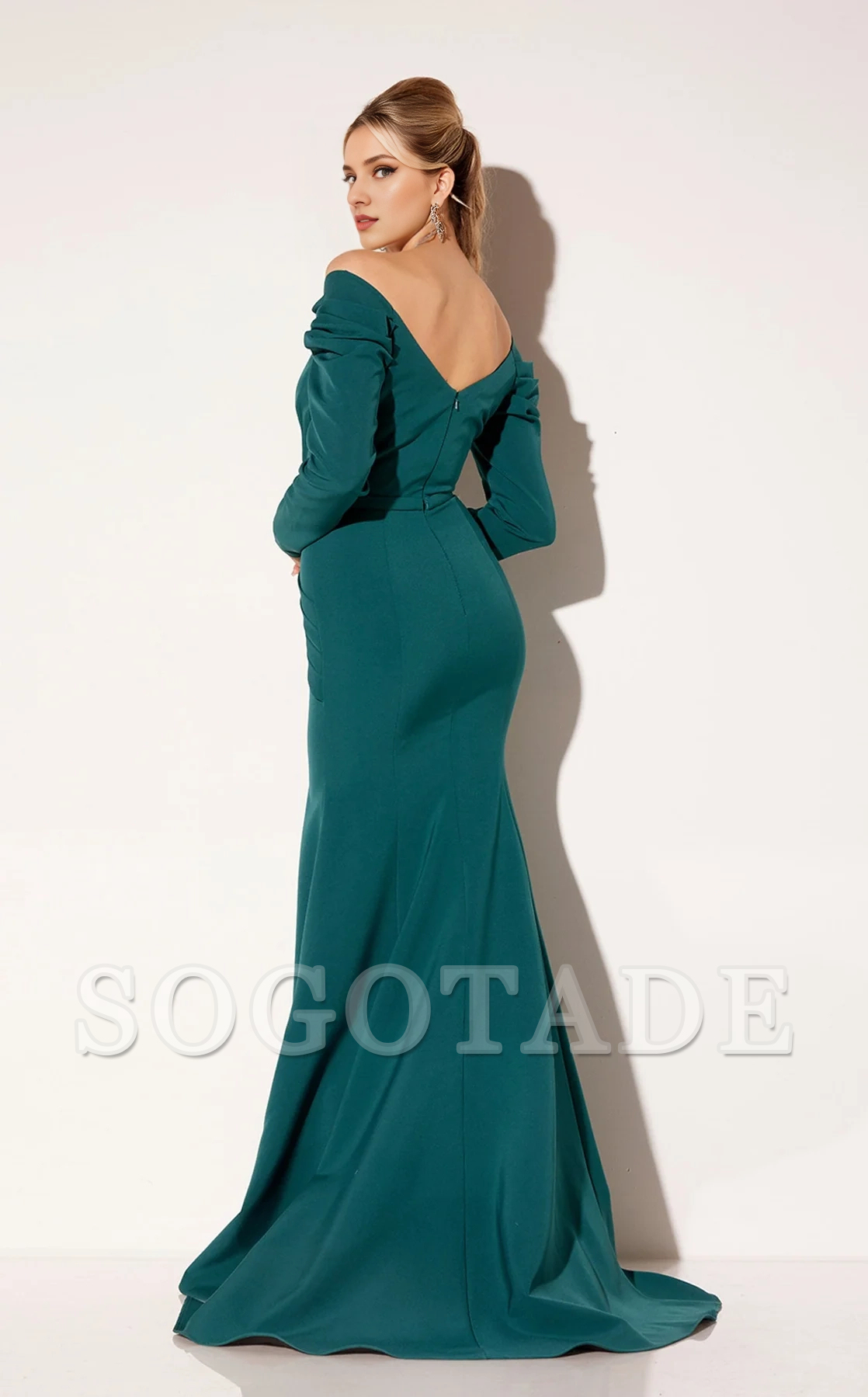 Deep V-neck backless satin mermaid and floor length Prom dress