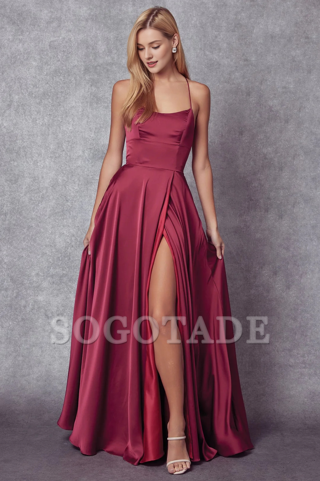 A-line sleeveless hollow leg slit trailing skirt dress