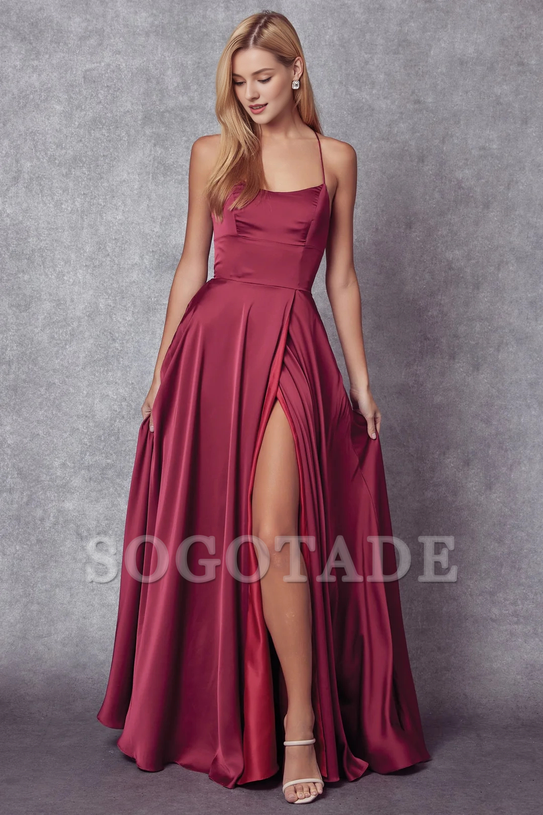 A-line sleeveless hollow leg slit trailing skirt dress