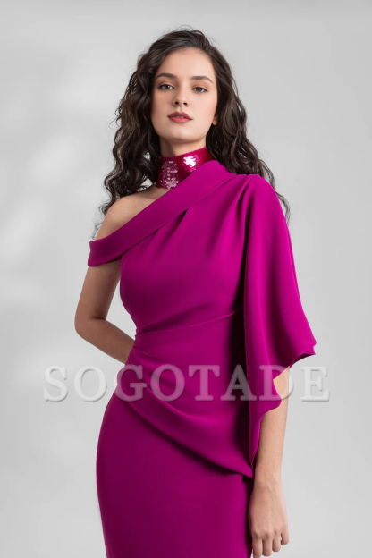 Mermaid/Horn Wedding Guest Dress Elegant Dress Formal Wedding Guest Floor Length Sleeveless One Shoulder Pink Dress Chiffon Wrinkles 2024 Gowns Evening Dresses