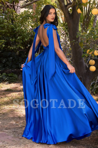 Long sleeveless A-line skirt satin dress