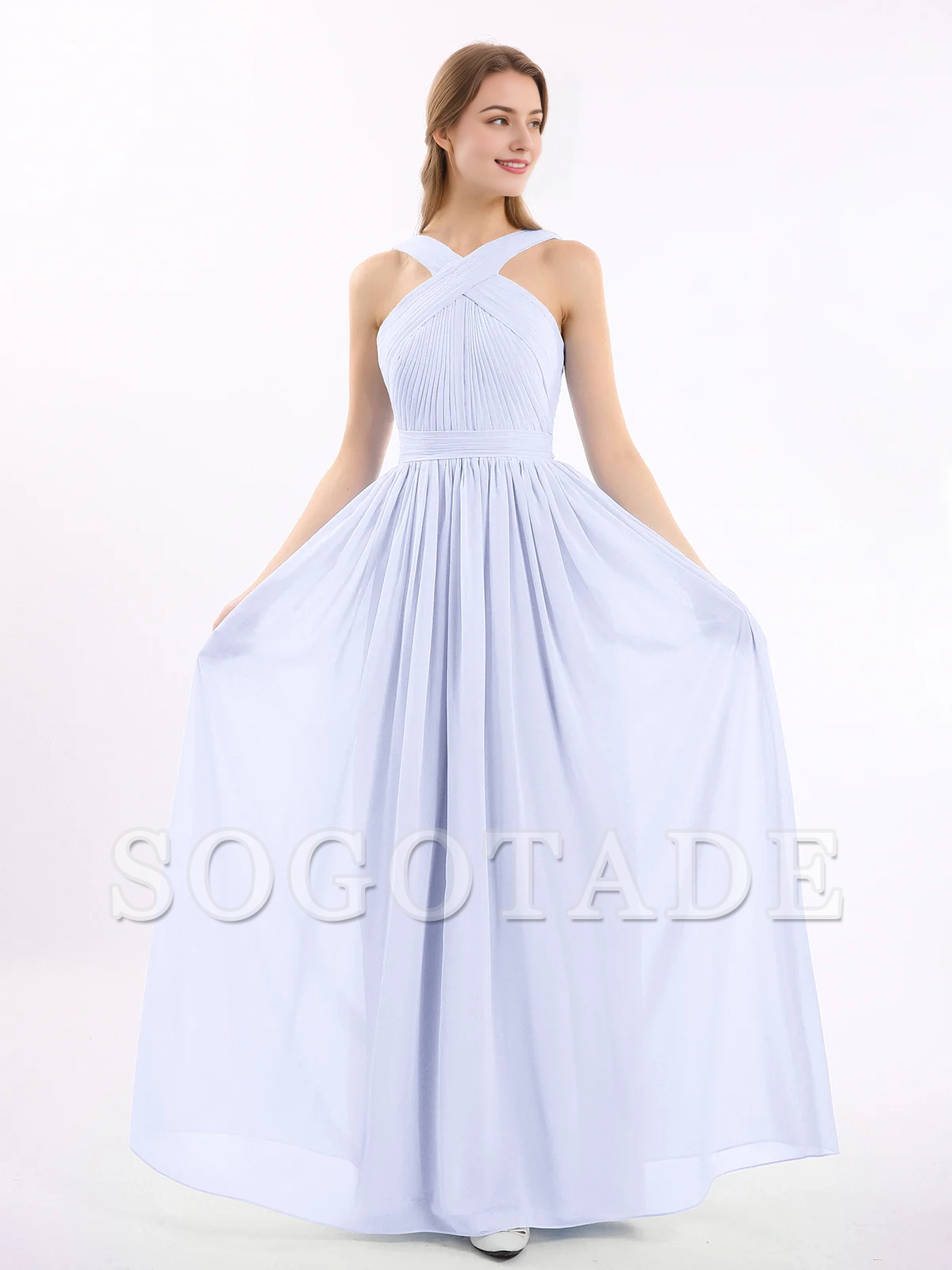 Bow front cross chiffon long dress