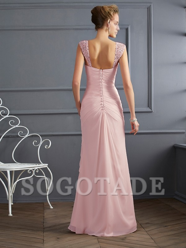 Bodyguard/Pillar Shoulder Mother of the bride dress Official Wedding Guests Landing Long Sleeveless Thin Shoulder Straps Chiffon Water Diamond Ruffle Decoration