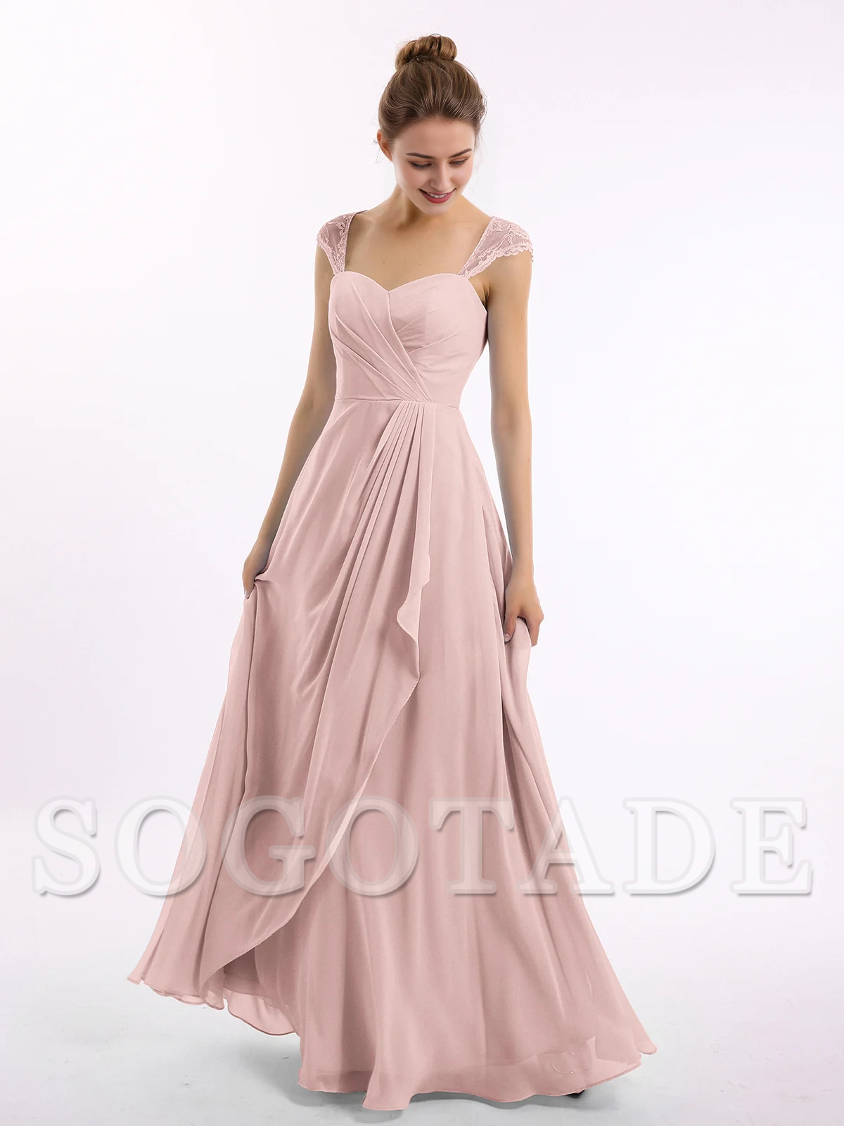 Lace sleeve chiffon bridesmaid dress