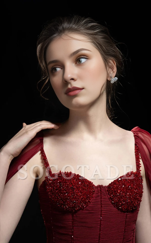 Heart neckline thin shoulder straps exposed back and floor length Prom dress