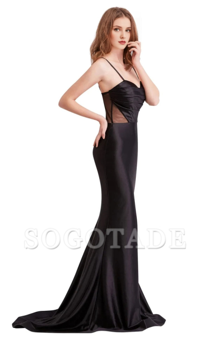 Mermaid heart-shaped collar, backless thin shoulder strap and floor length evening gown