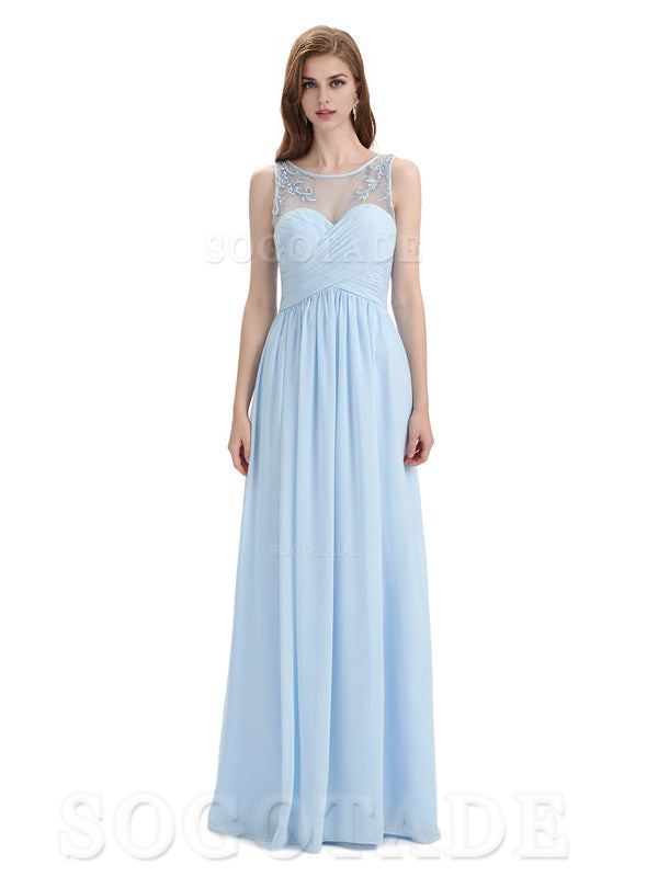 Elegant A-Line Chiffon Sleeveless Ruched Long Simple Bridesmaid Dresses Formal Women's Dresses Wedding Guests Dresses