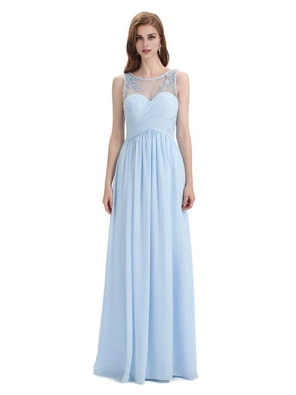 Elegant A-Line Chiffon Sleeveless Ruched Long Simple Bridesmaid Dresses Formal Women's Dresses Wedding Guests Dresses