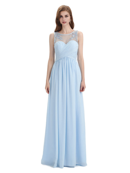 Elegant A-Line Chiffon Sleeveless Ruched Long Simple Bridesmaid Dresses Formal Women's Dresses Wedding Guests Dresses
