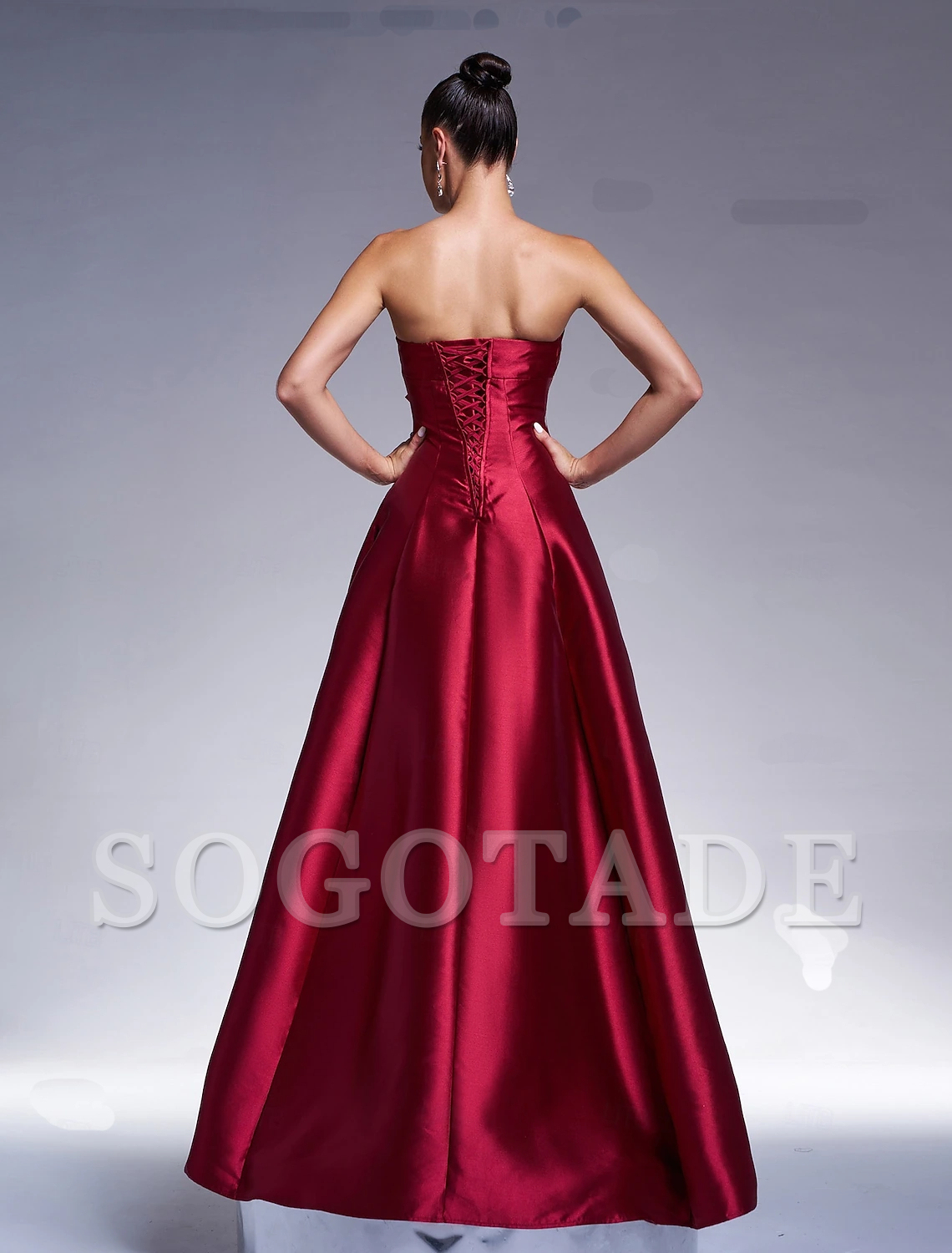 A-line evening gown sparkling dress formal and floor long sleeved strapless satin bow 2024 gowns evening dresses-SOGOTADE
