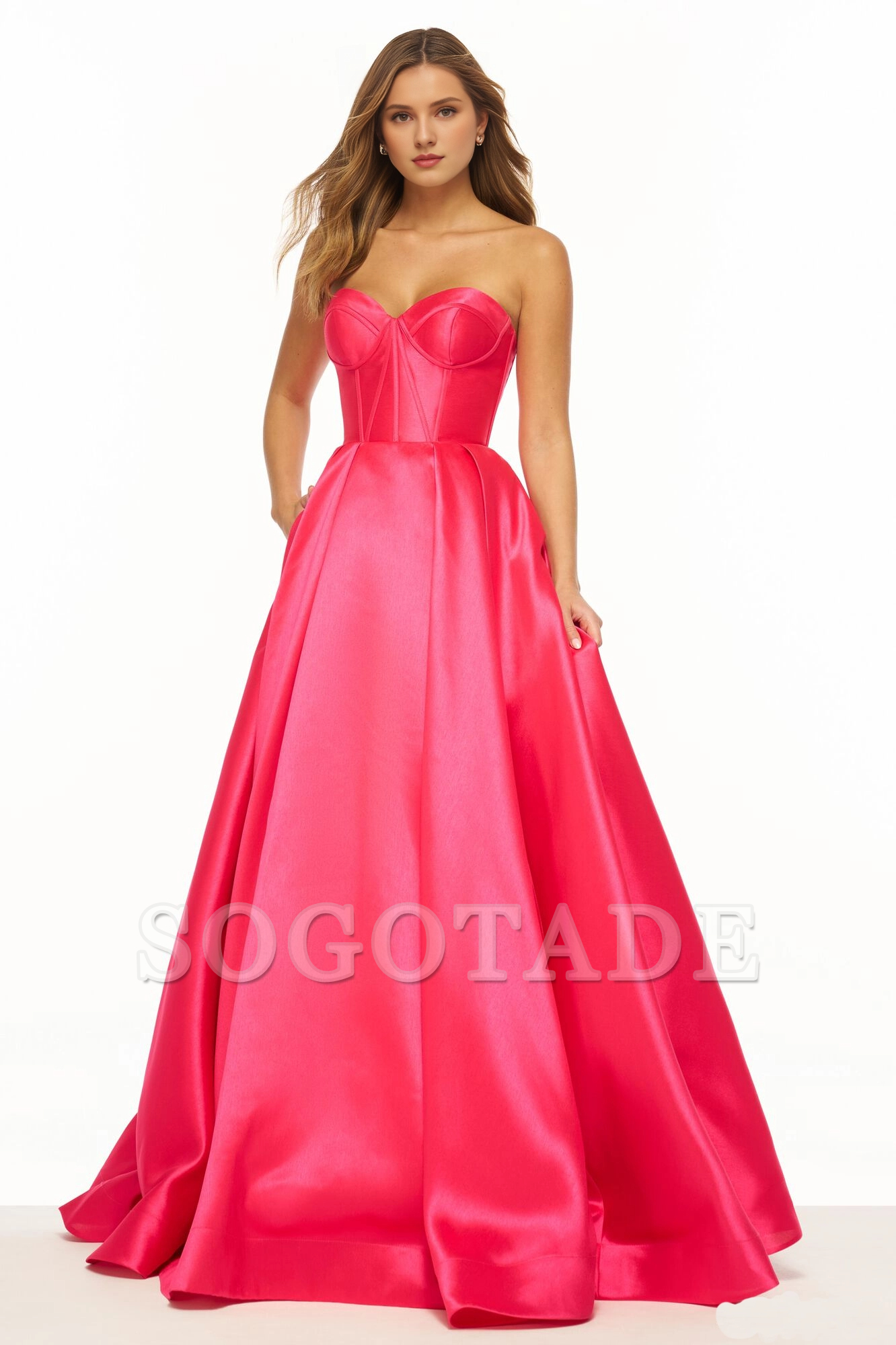 Strapless ball with tight corset and floor length Prom dress