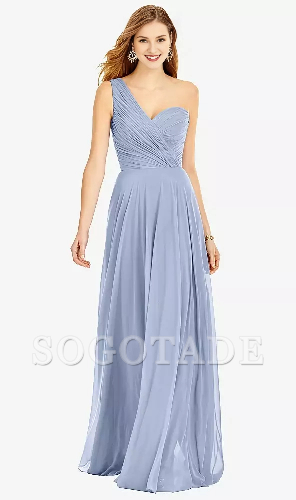 One shoulder hanging chiffon and floor length Prom dress