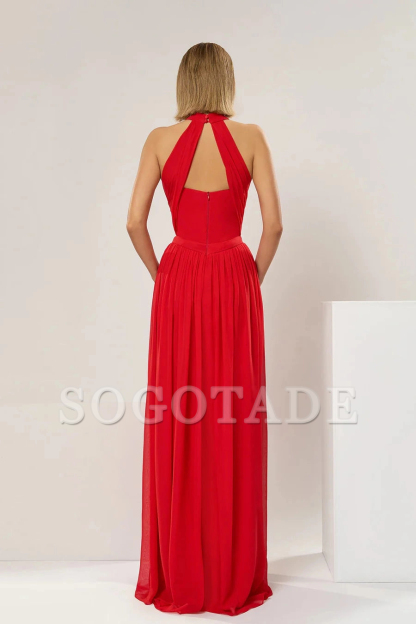 Hanging neck heart-shaped neckline and floor length gown evening dresses