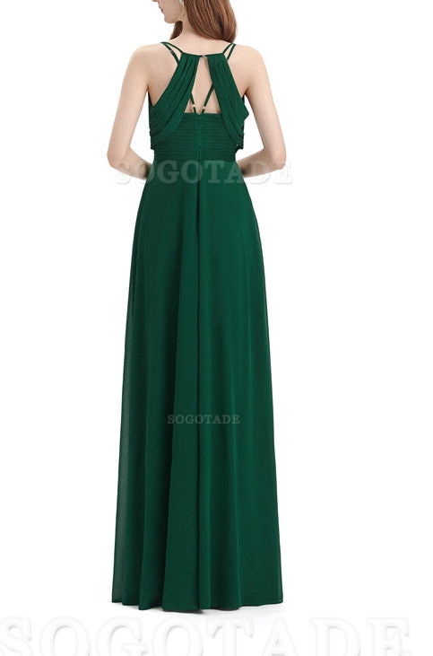 Chiffon V-Neck Spaghetti Strap Floor-Length Side Fork Long Bridesmaid Dresses Formal Women's Dresses Wedding Guests Dresses