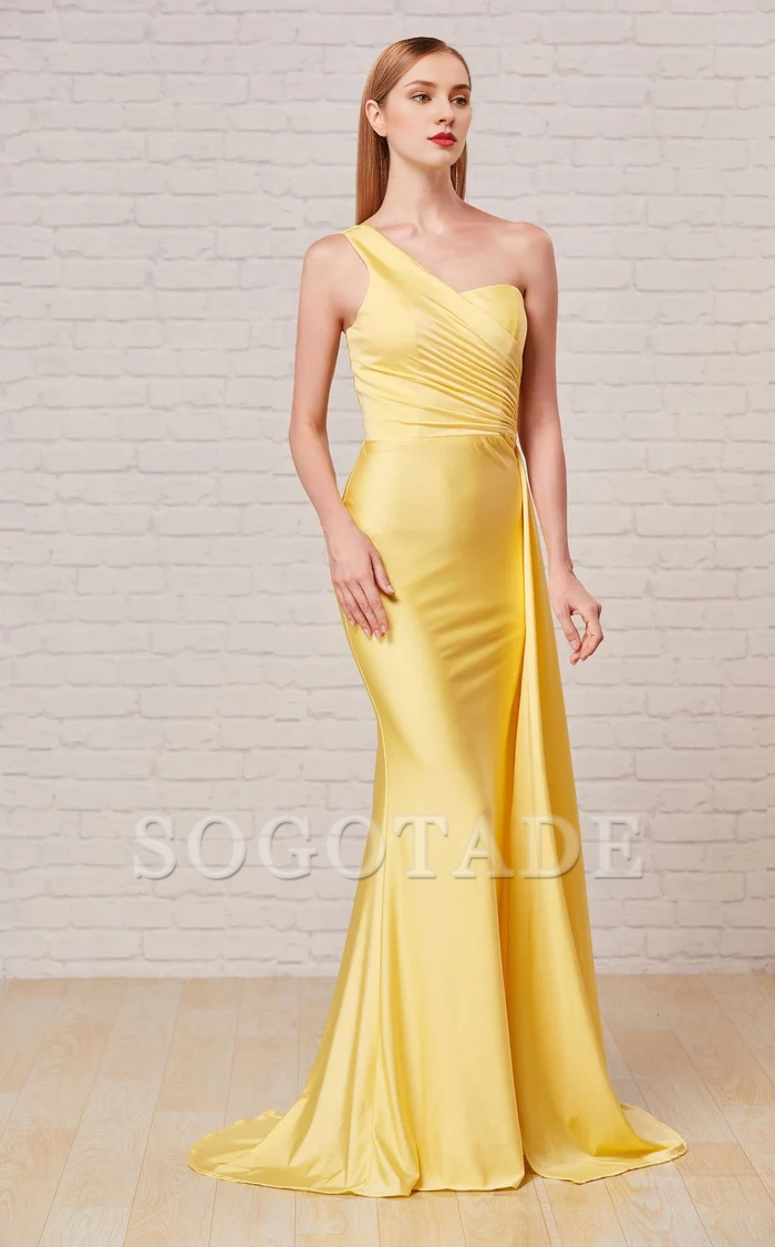 Asymmetric collar sleeveless tight corset and floor length gowns evening dresses