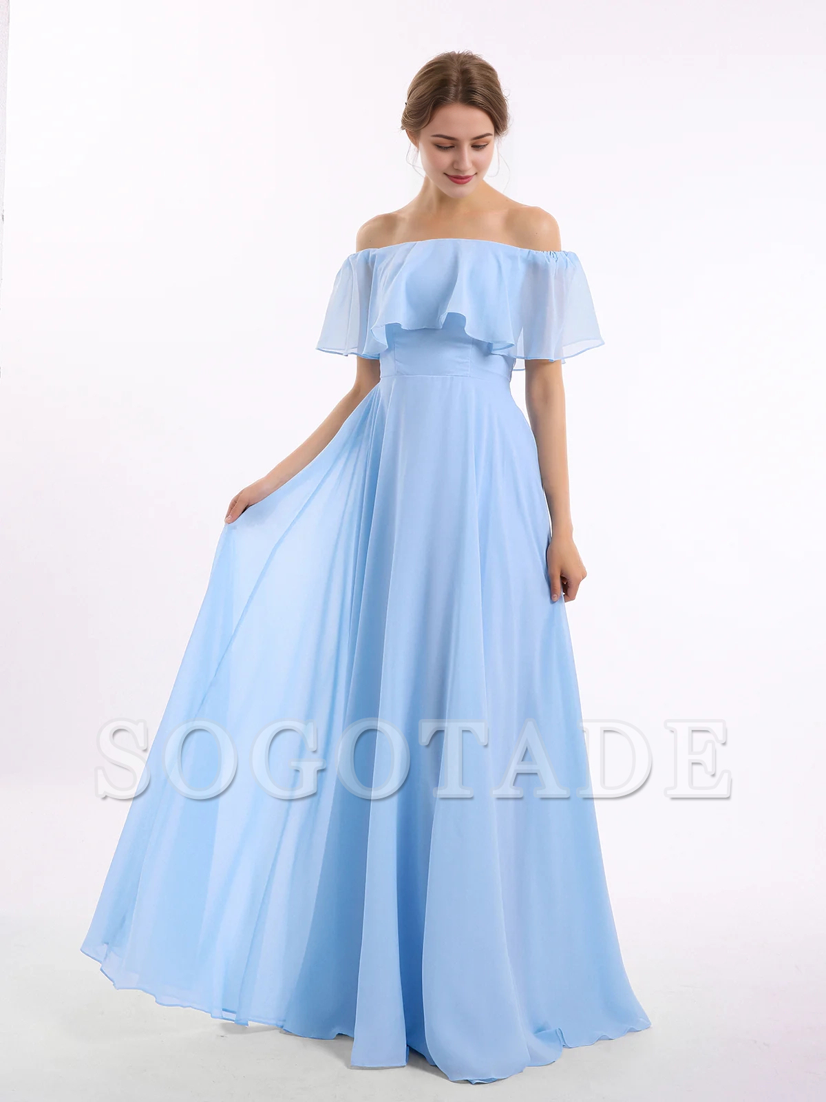 Off shoulder chiffon long dress bridesmaid dress