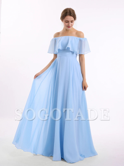 Off shoulder chiffon long dress bridesmaid dress