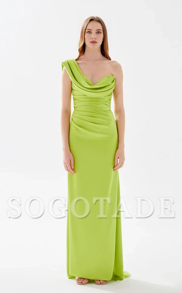 A-line asymmetrical collar tight corset and floor length evening dress-SOGOTADE