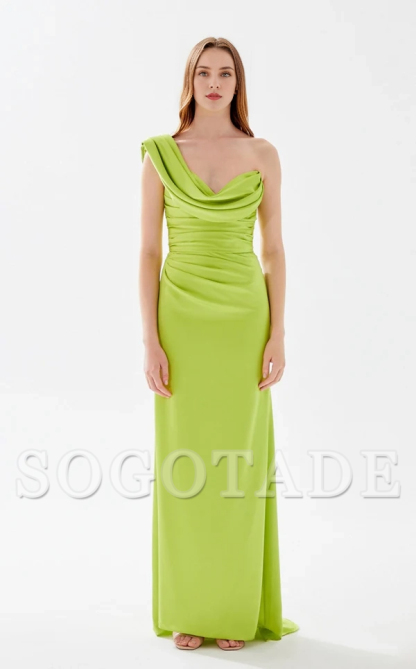 A-line asymmetrical collar tight corset and floor length evening dress-SOGOTADE