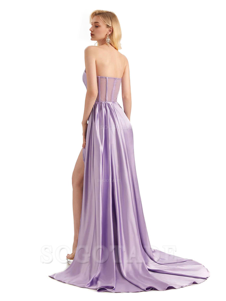 Sexy Soft Satin Side Slit See Through Floor-Length Long Mermaid Bridesmaid Dresses prom shop dresses