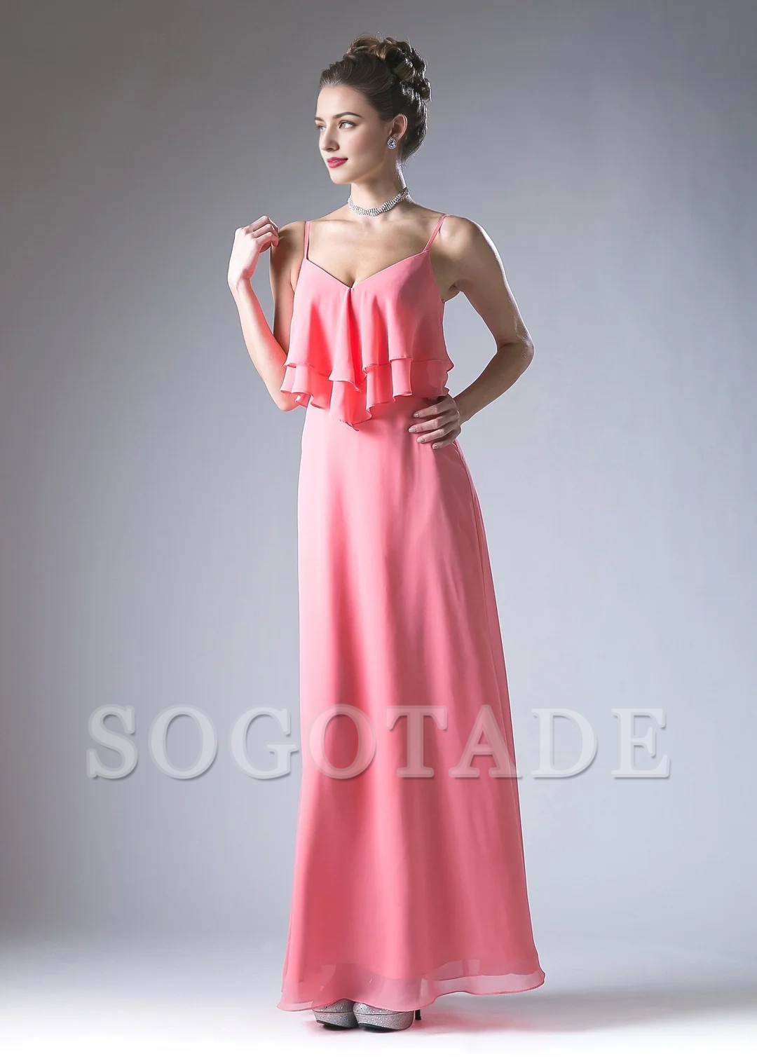 Lotus leaf edge sleeveless chiffon long dress