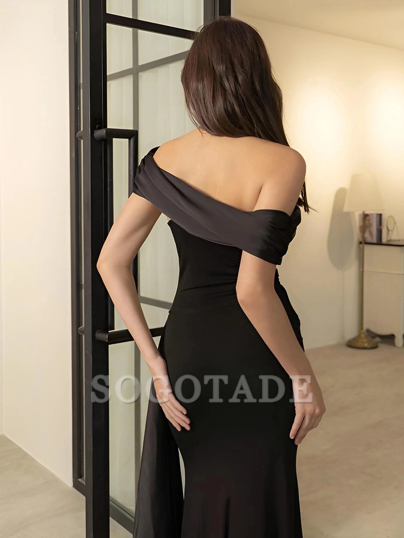 Mermaid/Trumpet Evening Dress Elegant Dress Formal and Ground length Short sleeved Shoulder Pocket Ribbon Bow 2024 Gowns Evening Dresses