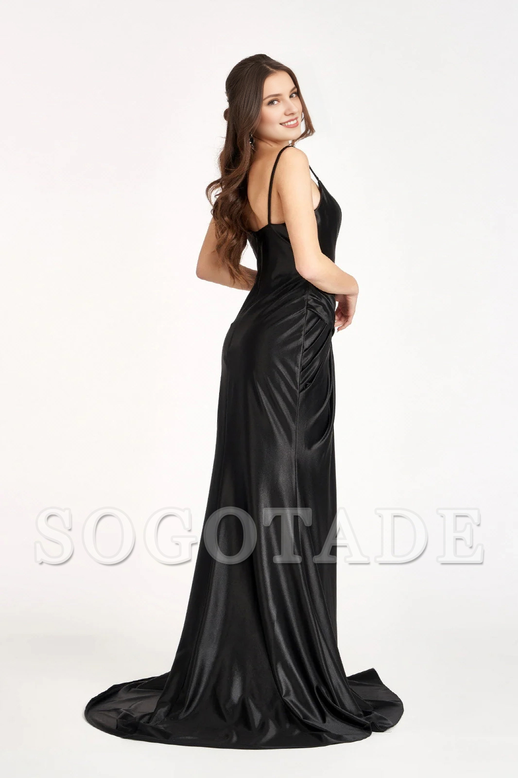 Slimming hemline long sweetheart satin dress
