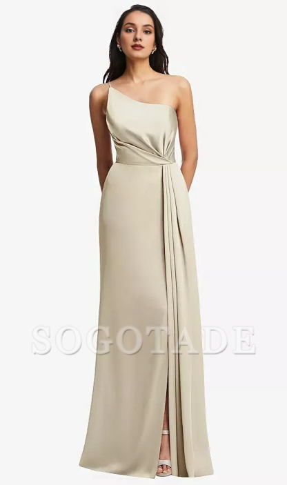 One shoulder pleated skirt with satin horn Prom dress